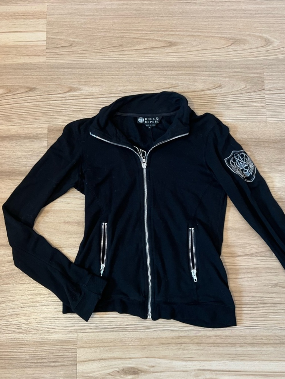 Rock & Republic Black Jacket with White Logo Stitching - Picture 2 of 8